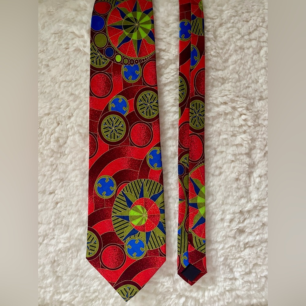 ELECTRIC NECKWEAR Power Ties Men's 100% Silk 57” Necktie Geometric Red/Green